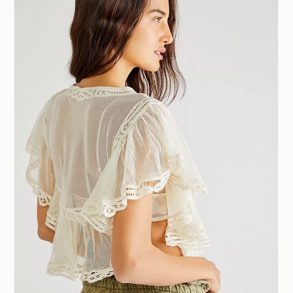 FREE PEOPLE I’m Pretty, OK Lace Mesh Tiered Ivory Top SZ L NEW!!! - Picture 2 of 5
